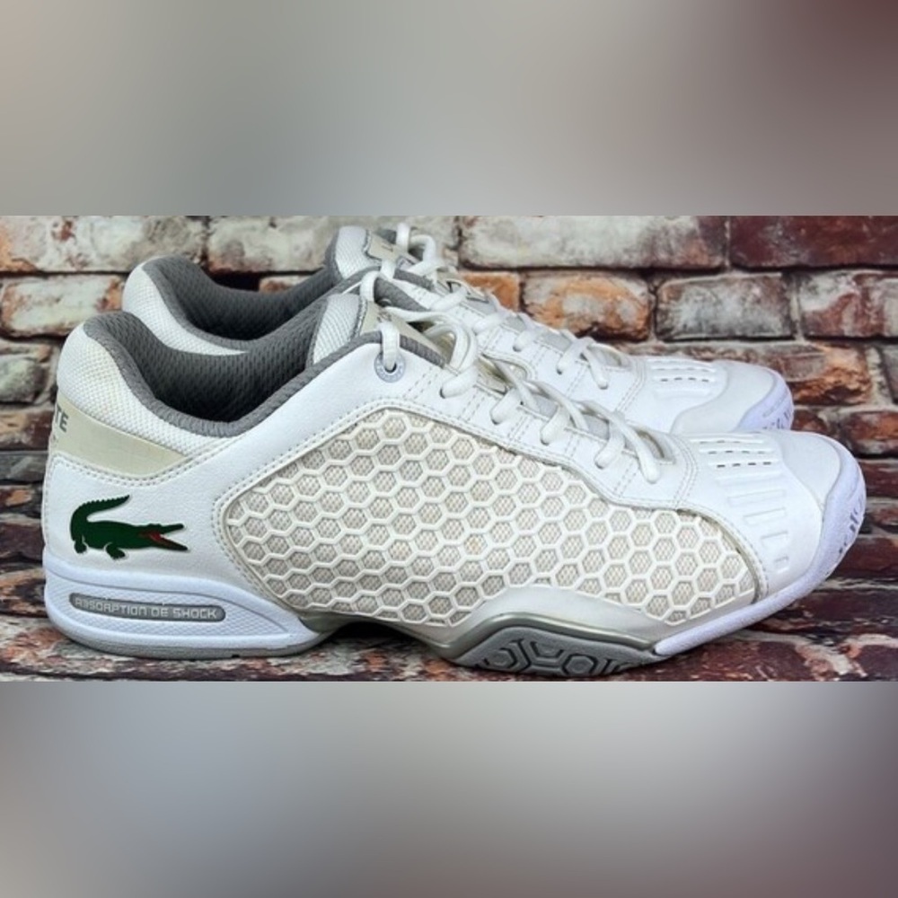 Vintage Lacoste Repel 2 Cream and Green Mesh Athleisure Trend tennis Sneakers 11
